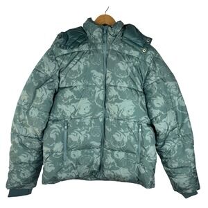 Mode of One Mens Floral Rose Print Puffer Jacket Seedling Green Medium NEW
